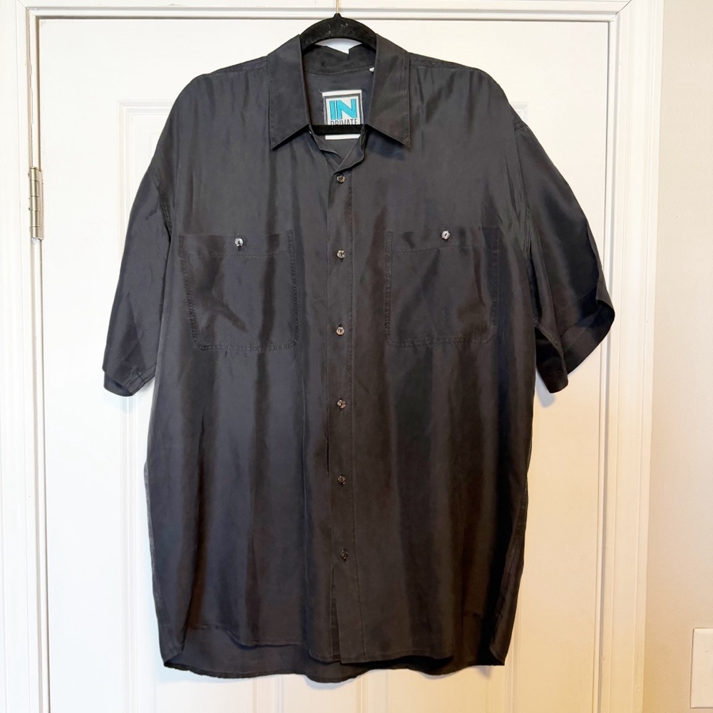Vintage Black Short-Sleeve Button-Down Shirt